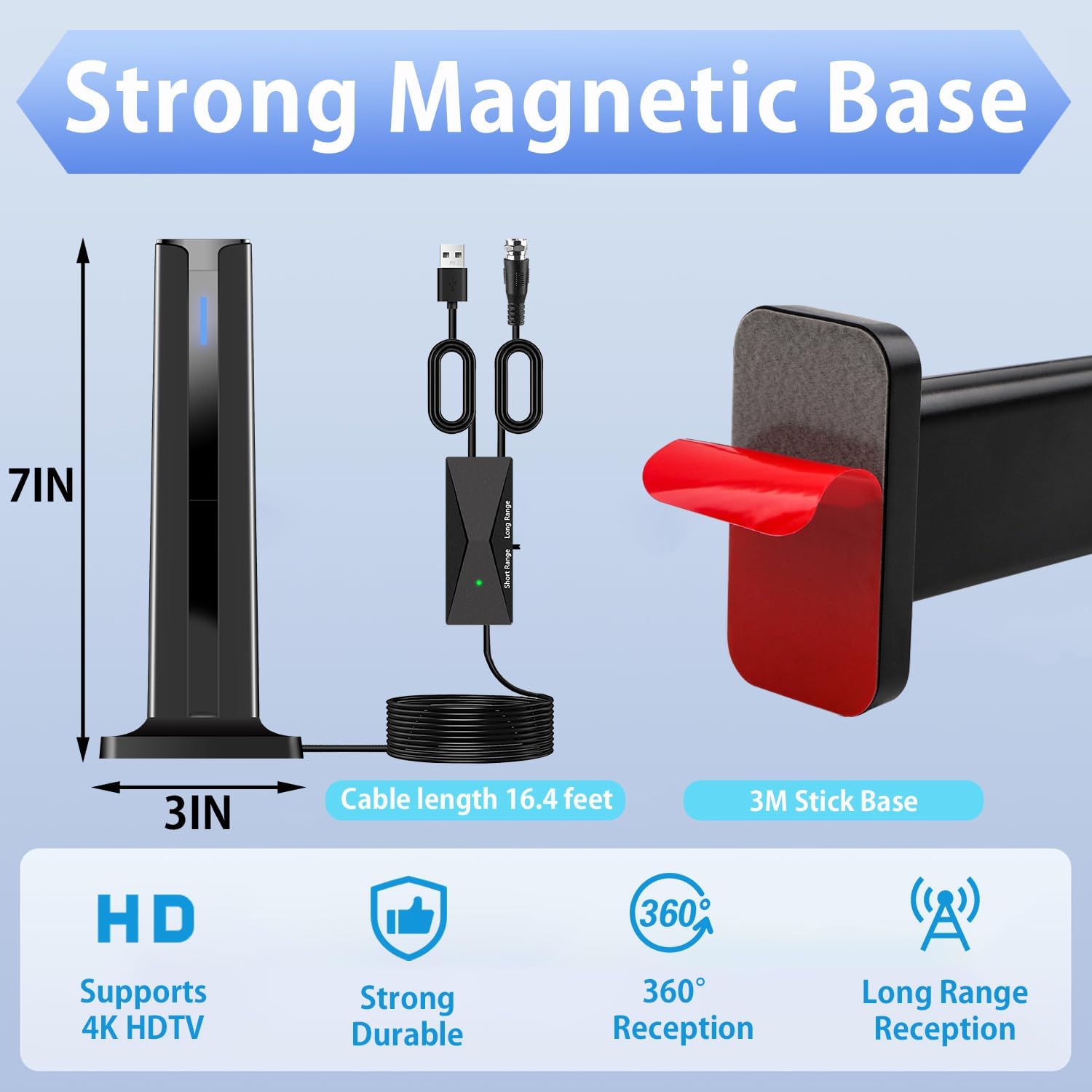 Thumbnail 2 de Digital TV Antenna Indoor: 360° HD Reception with Magnetic Base for Smart TVs