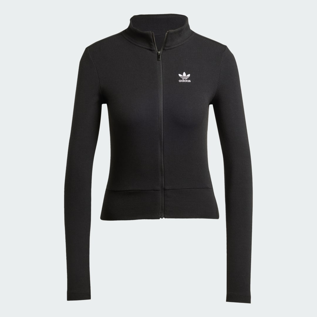 Detalle 2 de Chaqueta deportiva de canalé con cremallera Essentials de Adidas (negro)