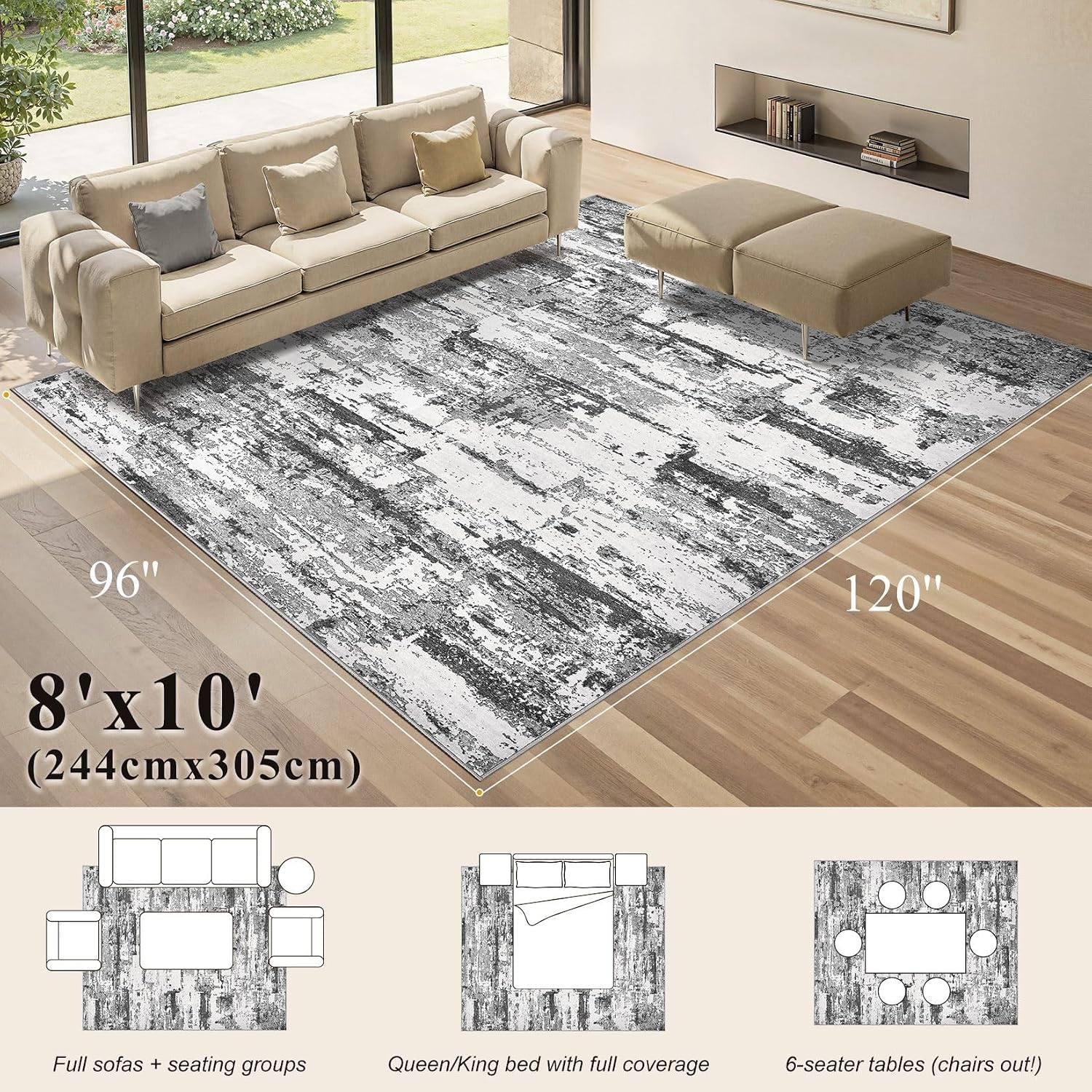 Detalle 2 de Jessibou 8' x 10' Abstract Area Rug, Washable Low-Pile Polyester