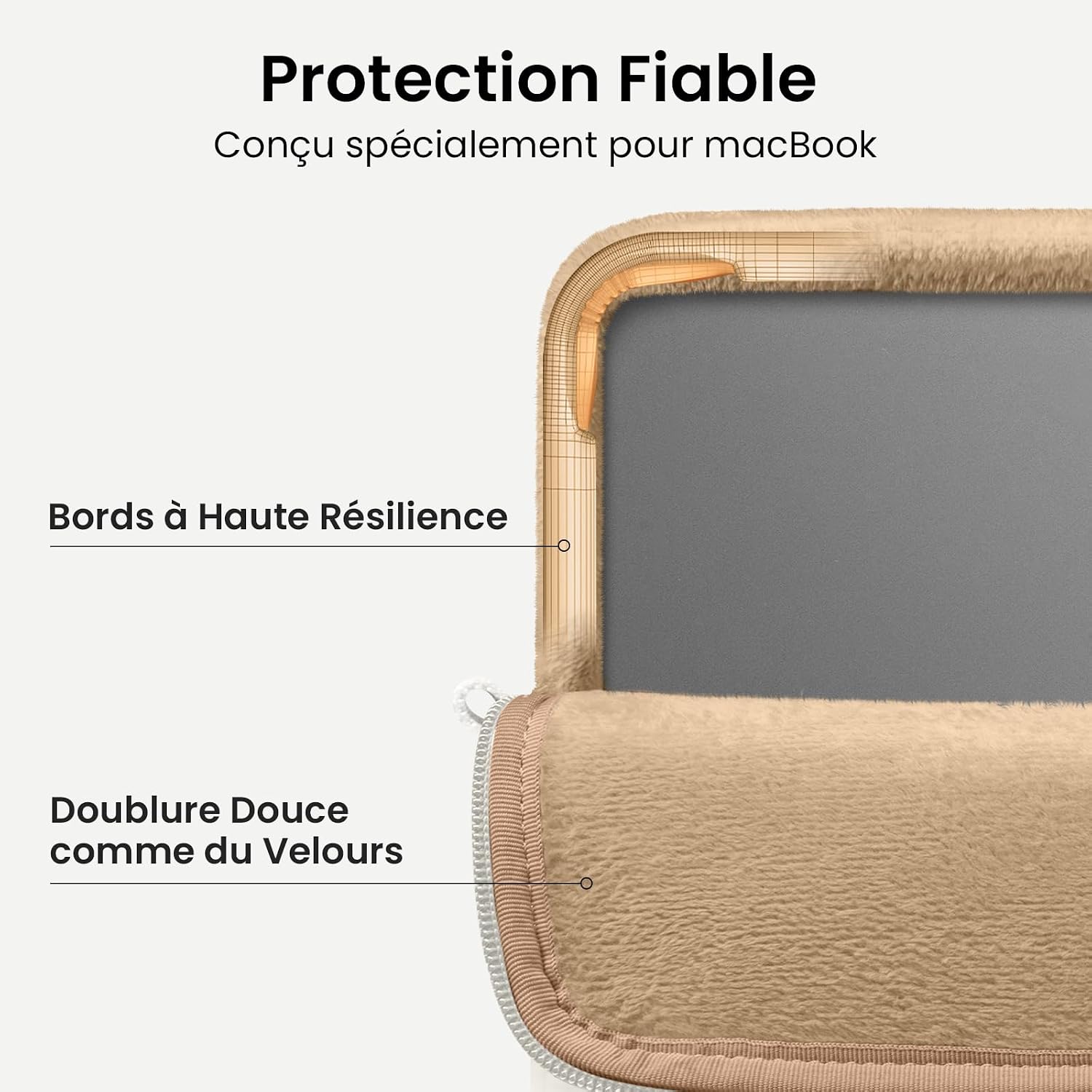 Detalle de tomtoc 360° Housse pour Nouveau 16 Pouces MacBook Pro M5 Pro/Max (2026) – protection peluche et ajustement sûr