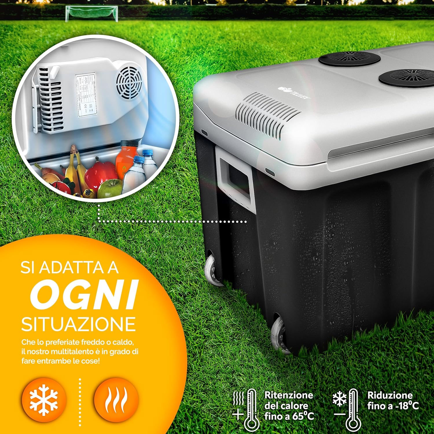 Thumbnail 1 de tillvex Frigorifero elettrico portatile da 40L con rotelle (12 V e 230–240 V) e funzioni rinfresca/riscalda