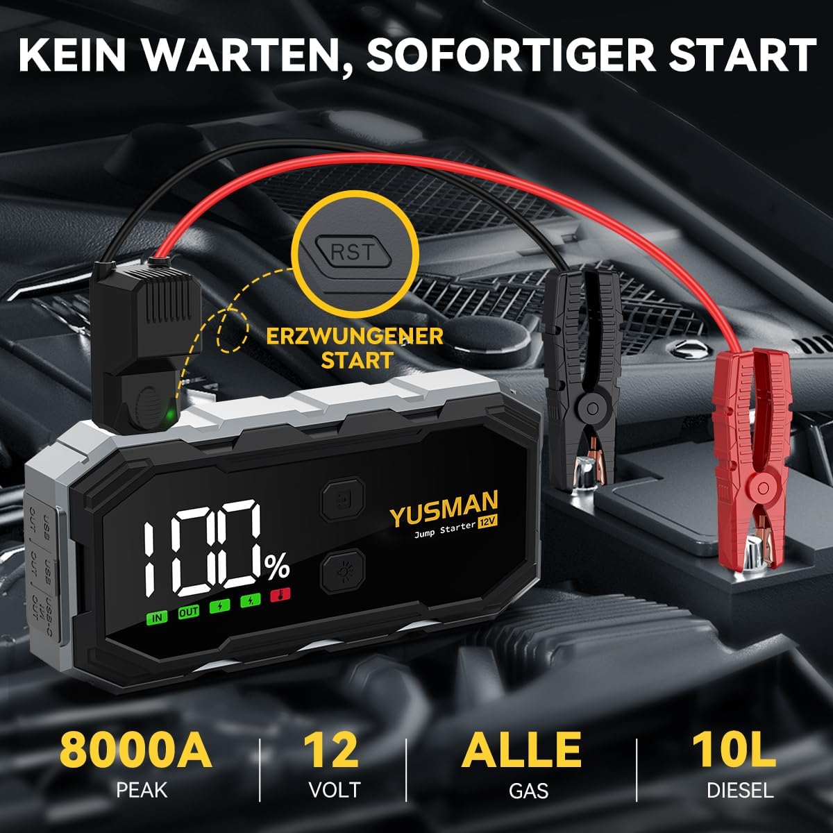 Detalle 2 de YUSMAN Starthilfe Powerbank 6000A Autobatterie-Booster
