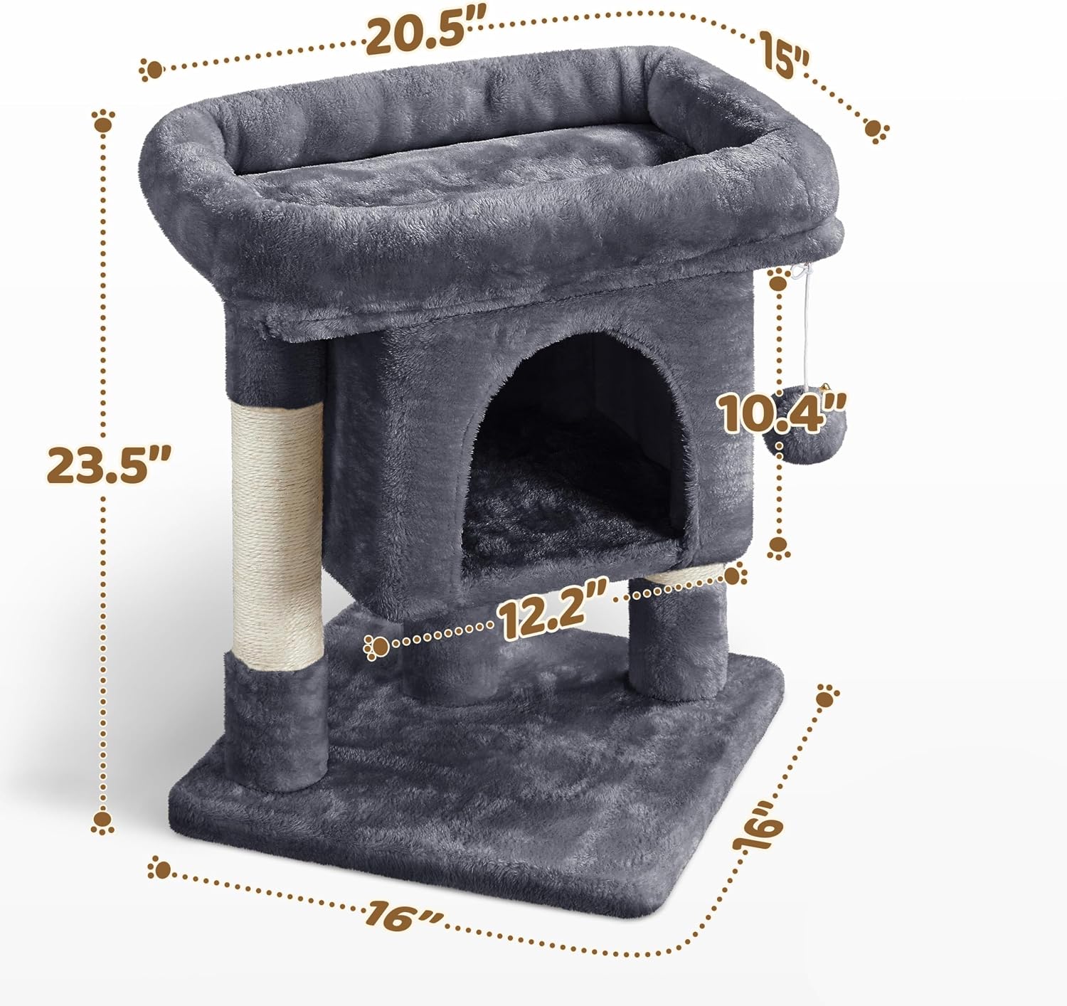 Detalle de Yaheetech 59cm Basic Cat Tree Tower with Soft Plush Perches, Condo & Hanging Ball (Dark Grey)