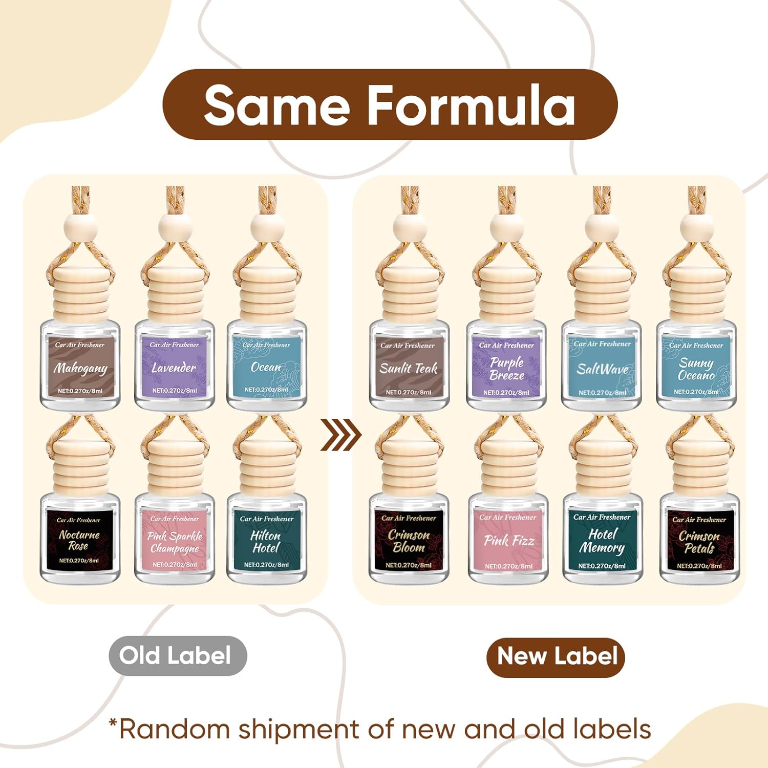 Detalle de Vetuslumen 6-Pack Car Air Freshener for Women (8ml Each) — Hanging Glass Diffuser with Slow-Release Essential Oil Scents
