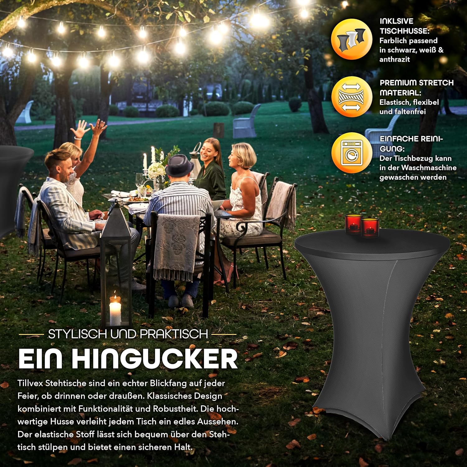 Thumbnail 4 de tillvex Gastro Stehtisch klappbar Ø70 cm – wetterfester Bistrotisch, montiert geliefert