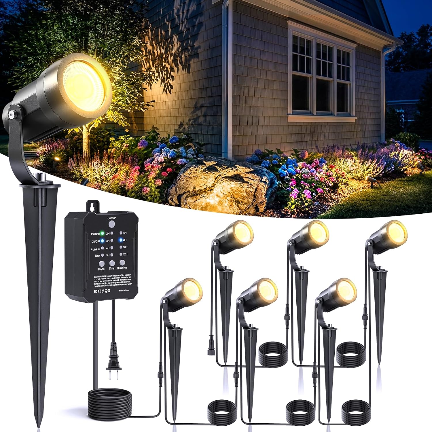 Detalle de HIBOITEC CDD-1003 5W Landscape Spotlights, 6-Pack, 2700K, IP65