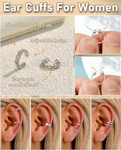 Detalle de ORAZIO 20er Ear Cuff Set – Damen Ohrmanschetten aus Kupfer, 14K-Goldbeschichtung, 3 Farben