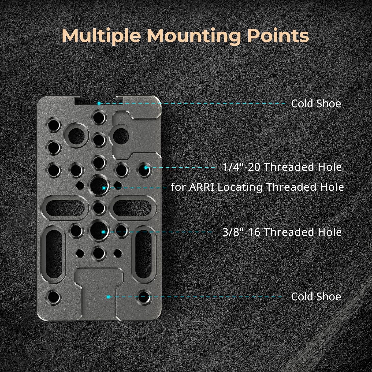 Detalle 2 de SMALLRIG Verlängerungs-Käseplatte für Kamera-Rigs (4887) mit 1/4" & 3/8" Gewinden, Cold Shoe und ARRI-Positionierung