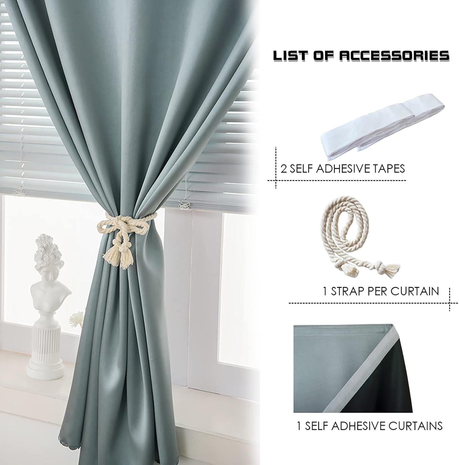 Detalle de AJAZZ Blackout Curtain, 47" W x 54" L