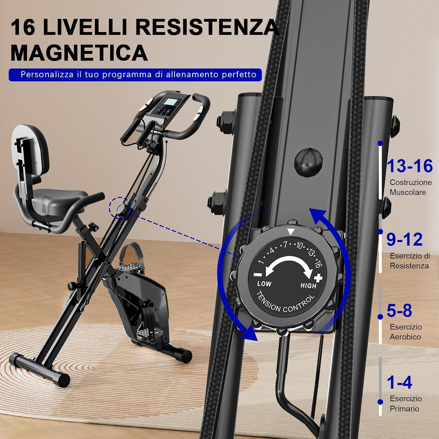 Detalle de Botifly Bicicleta estática plegable 4 en 1 16 niveles