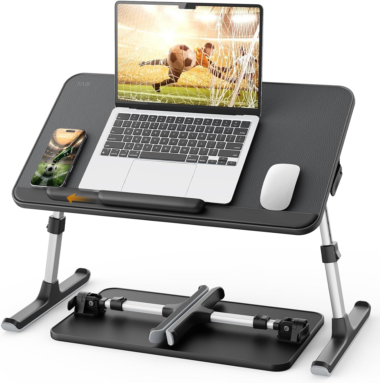 Detalle de SAIJI Leather Laptop Bed Tray Table (Adjustable Lap Desk with Removable Stopper) - Medium, Black