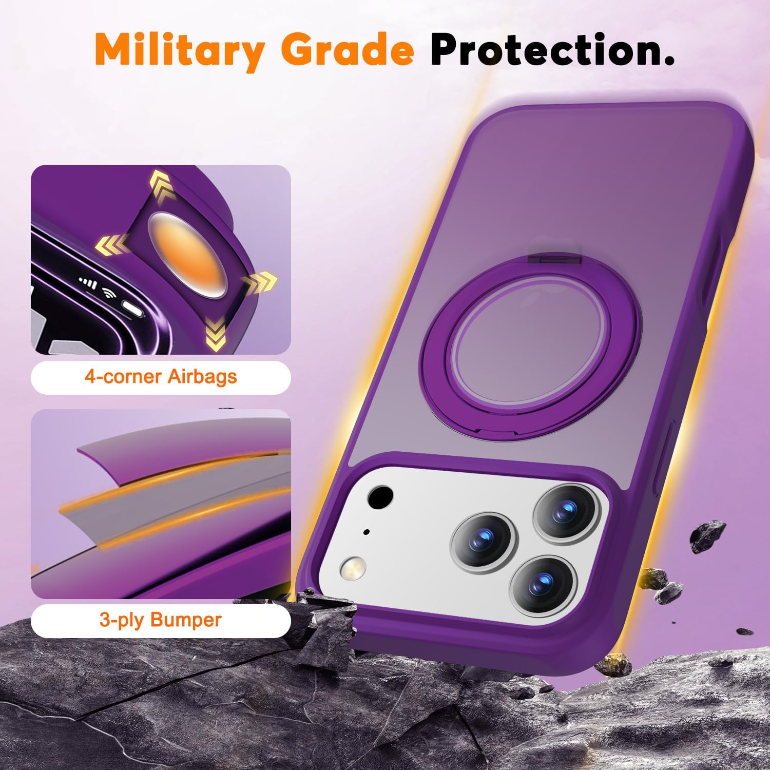 Detalle de Misscase 360 Spin Magnetic Stand for iPhone 17 Pro Case - 6.3", Purple