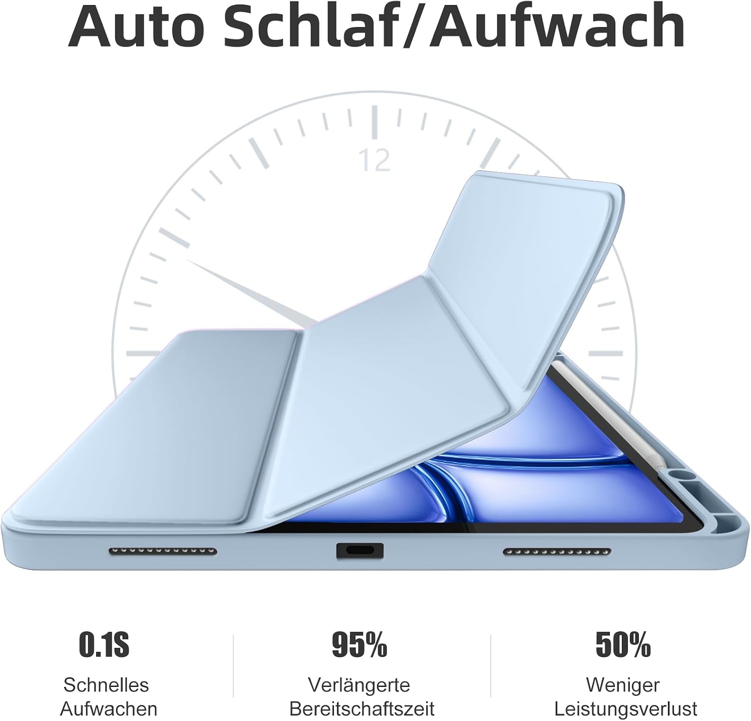 Thumbnail 6 de Vobafe Hülle für iPad Air 13 Zoll M4 2026 / M3 2025 / M2 2024 – Hellblau mit Stifthalter, Dreifaltiger Ständer-Schutzcover und Auto Wake/Sleep