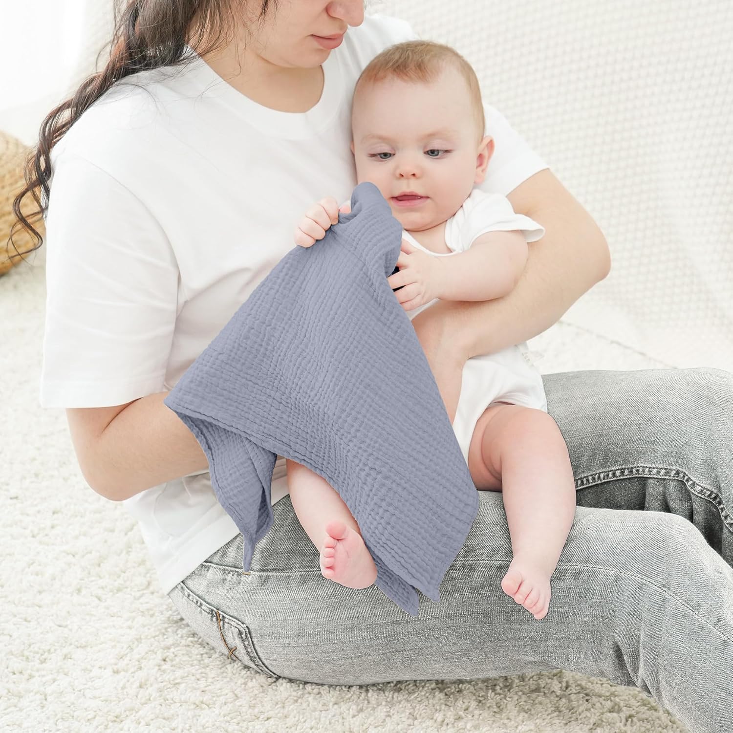 Detalle 2 de Bearmoss Baby-Musselin-Spucktücher Set aus 100% Baumwolle, 6er Pack (60×60 cm)