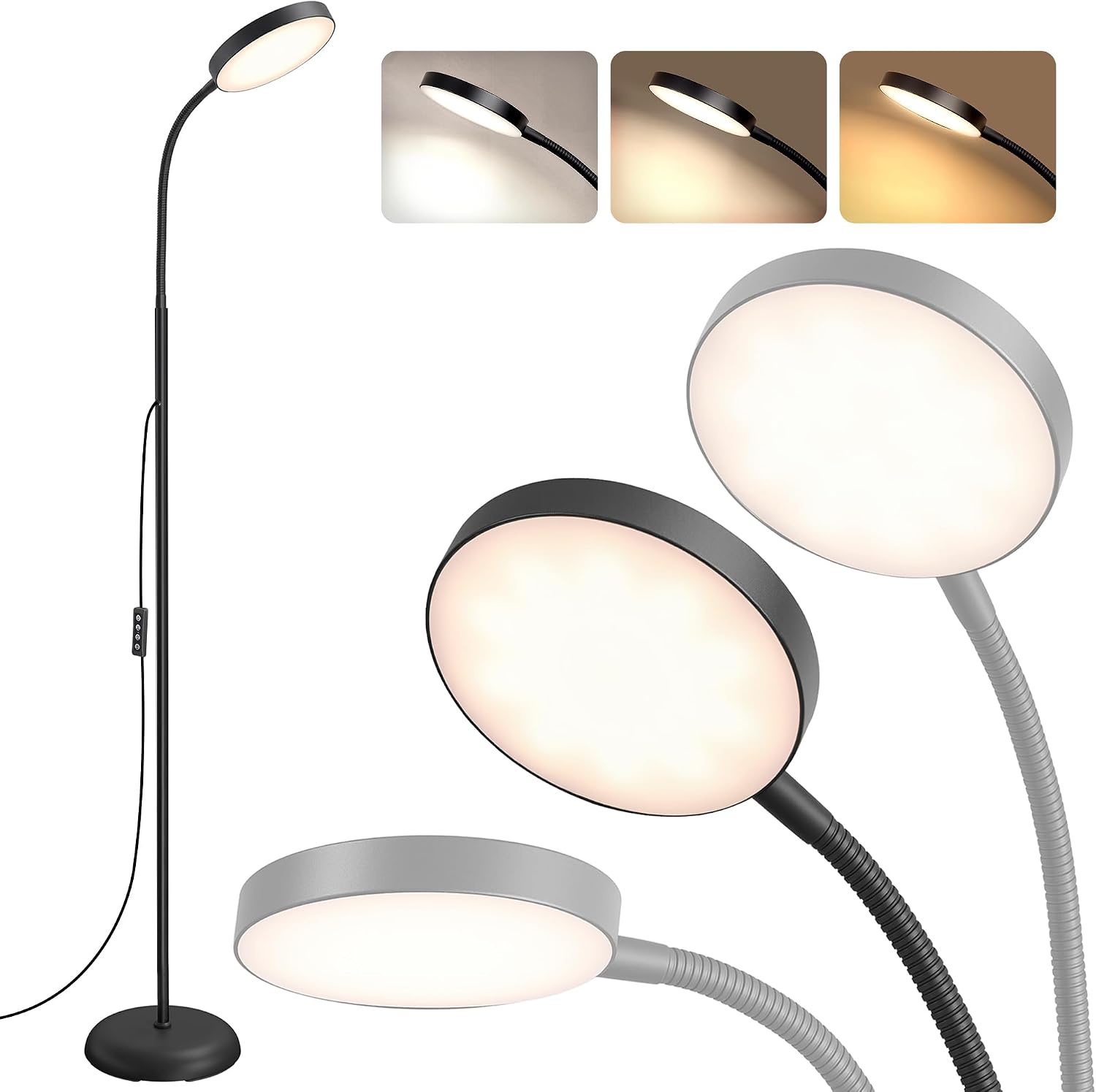 Detalle de VASAGLE Lampada da Terra LED in Metallo 170 cm – Piantana Moderna Dimmerabile Nero Opaco Lusia LFL017BD02