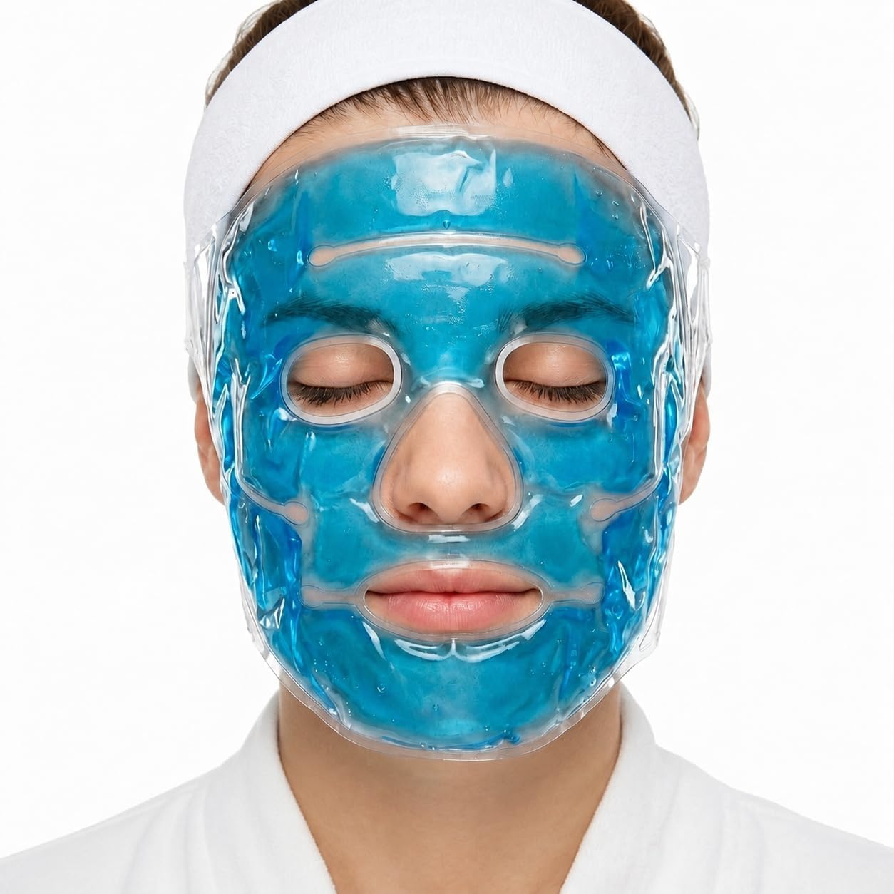 Detalle de Feluna® gelansiktsmask – återanvändbar kyl- och värmemask för ansiktet