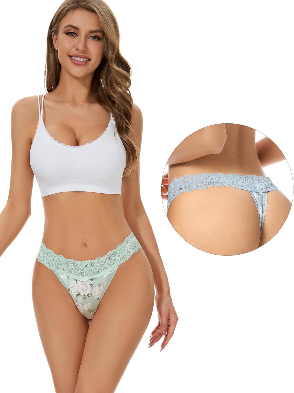 Thumbnail 3 de VOENXE lot de 5 culottes tanga sans couture effet invisible en dentelle
