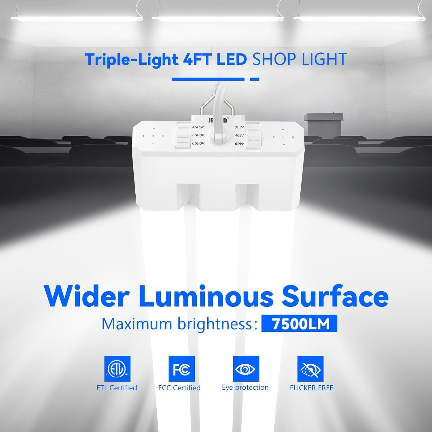 Detalle 2 de JESLED SW2570A1120AA1 4 ft LED Shop Light, Adjustable, 4-Pack