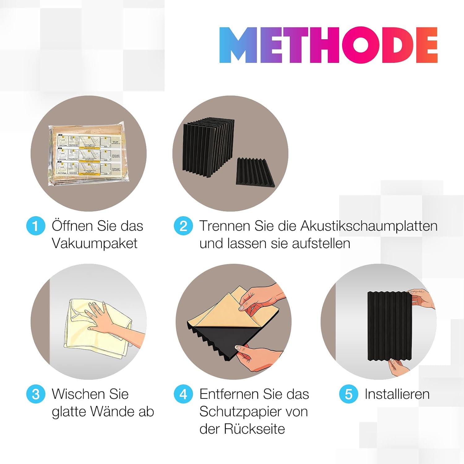 Detalle de Sonic Acoustics 12 Stück Selbstklebende Schallabsorber – 3D Hochdichte Akustikschaumstoff 2,5 cm, 35 kg/m³