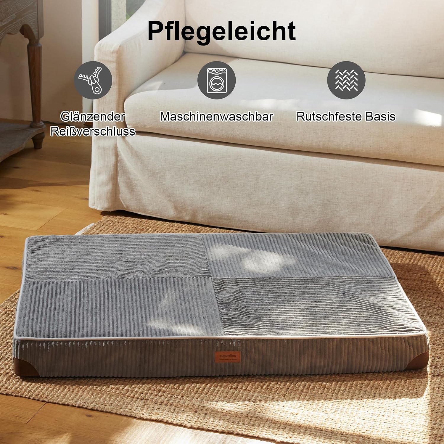 Detalle de FUKUMARU Orthopädisches Hundebett 91x56x9 cm – waschbares, rutschfestes Kissen mit wasserabweisender TPU-Schicht (grün)