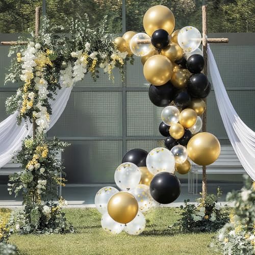 Thumbnail 3 de 50 Globos Negros y Dorados de 30 cm con confeti y cinta – WQDD STANPET