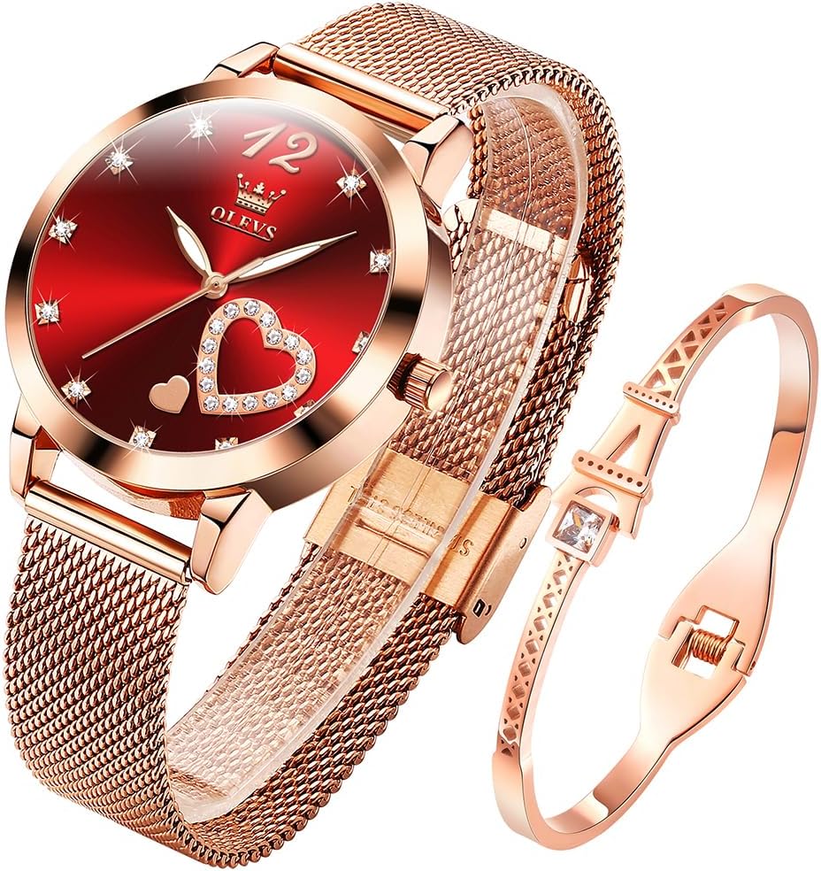 Thumbnail 6 de OLEVS Montre pour Femme Or Rose avec cœur Diamant – étanche 30 m, cadran cœur et mouvement quartz japonais