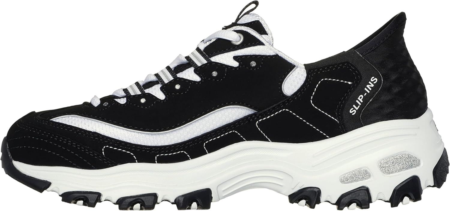 Detalle de SKECHERS D'LITES-NEW CLASSIC_150030 レディーススニーカー|ハンズフリー、メモリーフォーム、レザー&メッシュ