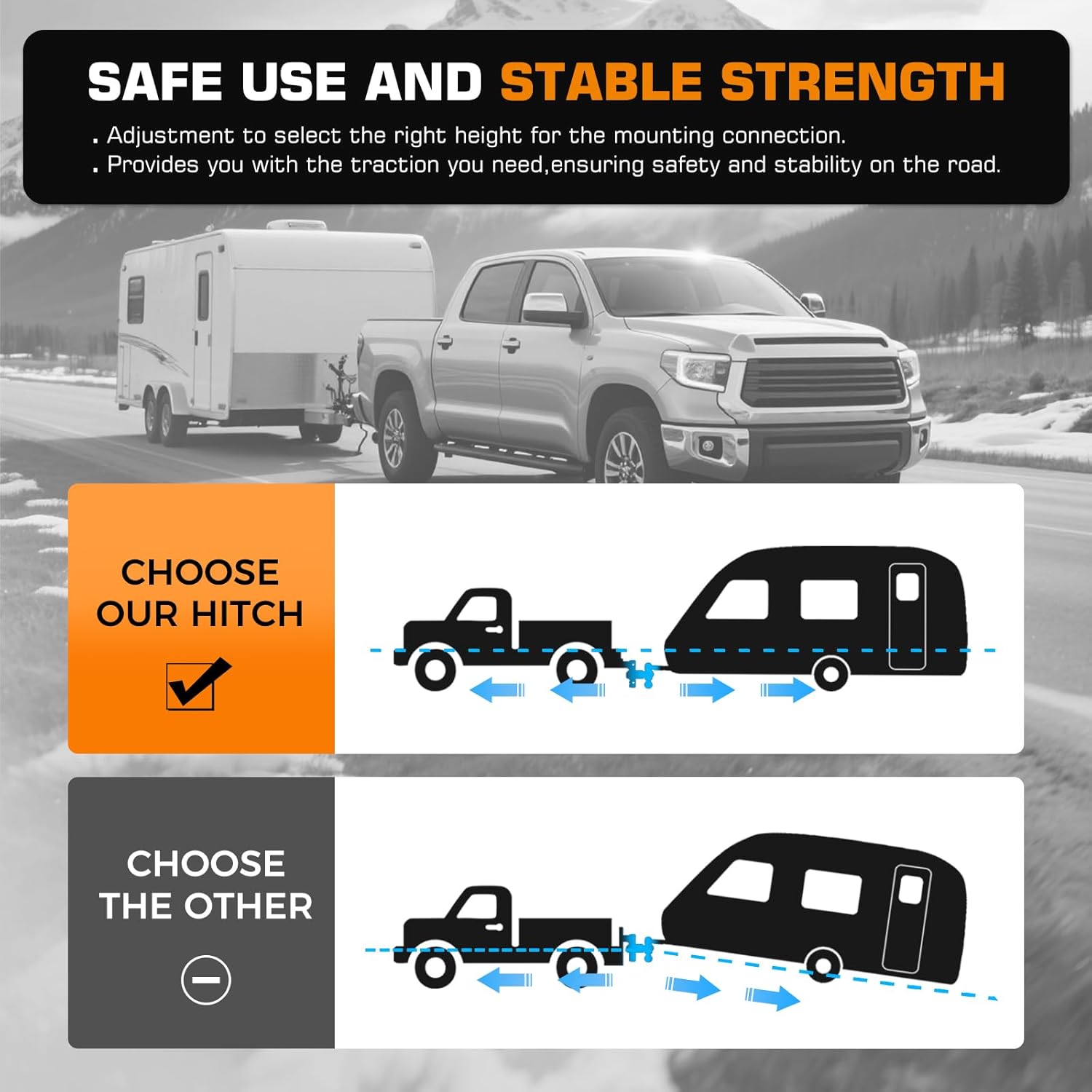 Thumbnail 6 de Kingfun Adjustable Trailer Hitch (2-Inch Receiver) with Tri Ball, 6-Inch Drop/Rise, 12,500 LBS GTW Aluminum Tow Hitch