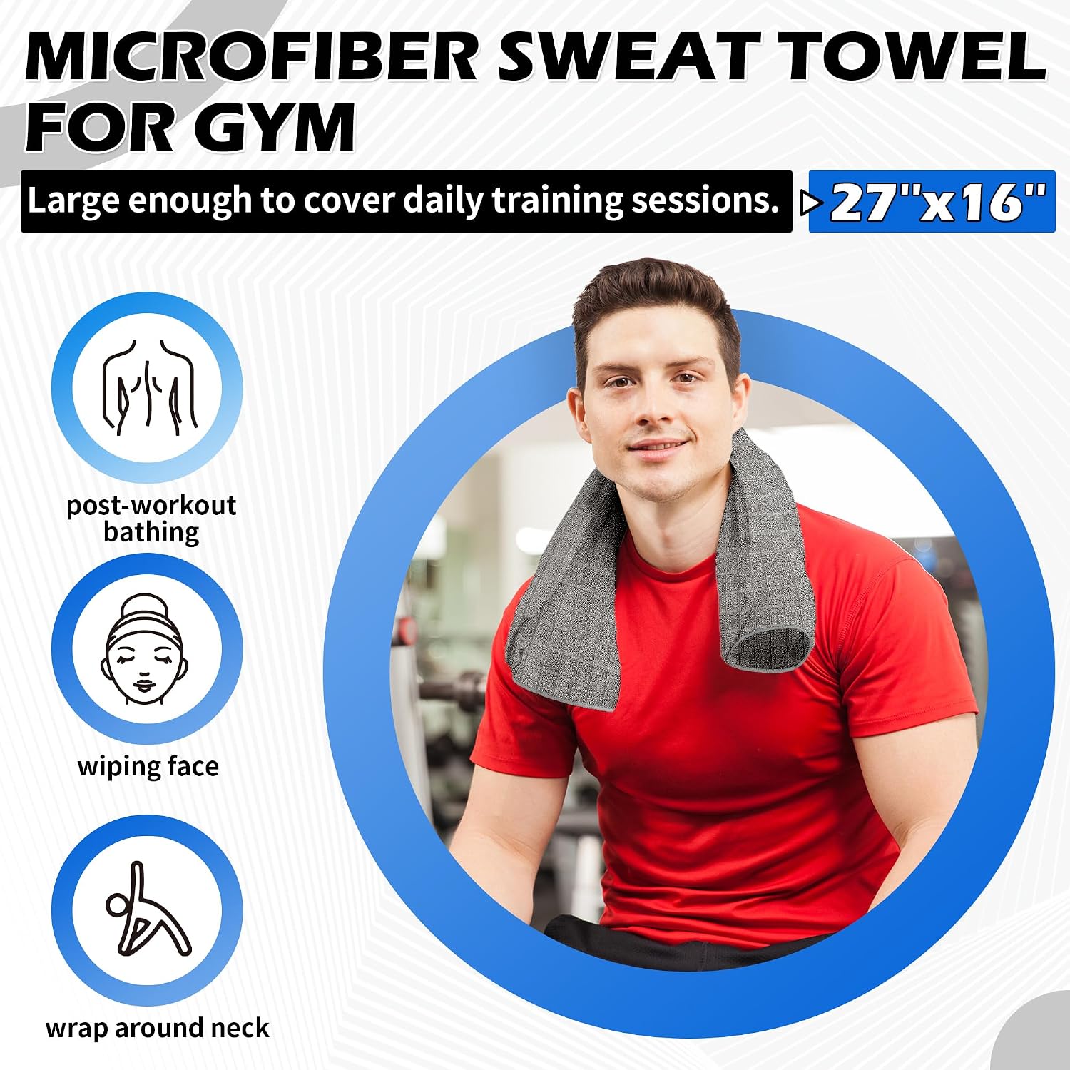Thumbnail 1 de HOMERHYME HR-43GT03PK-G Microfiber Workout Towels, 3-Pack, 16 x 27 Inch