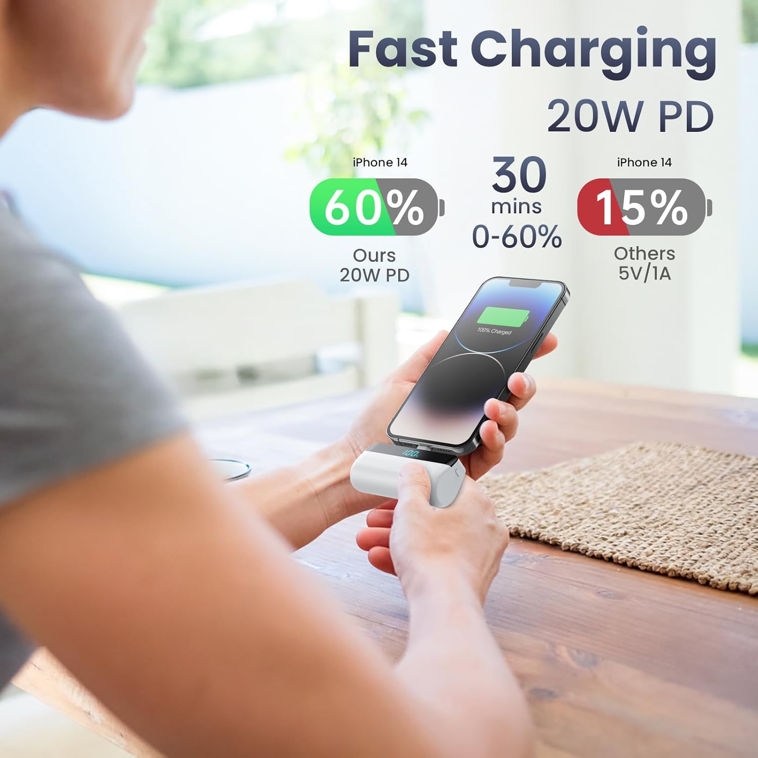 Thumbnail 1 de Feob Mini Power Bank 5200 mAh per iPhone bianco da 20W PD con display LED