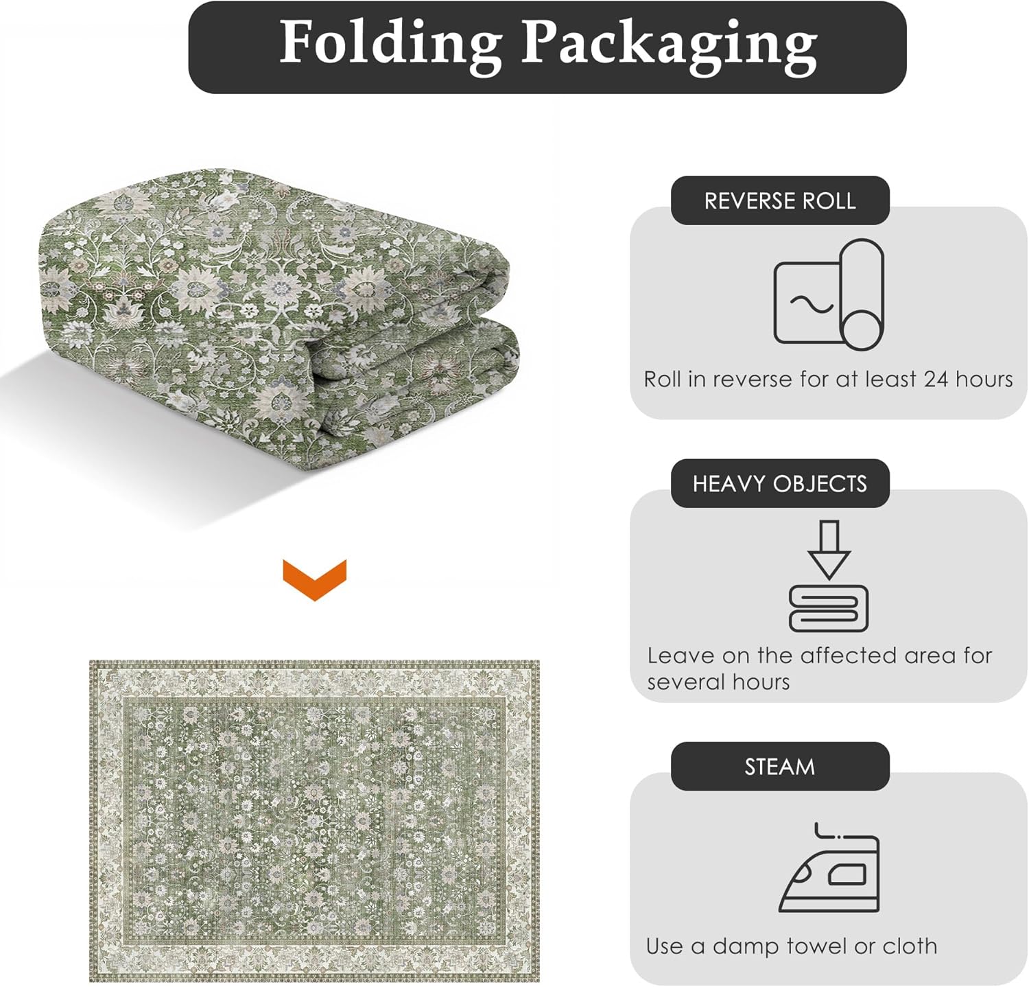 Thumbnail 5 de PureCozy Green 160x230cm Large Area Rug – Vintage Soft, Non-Slip, Machine Washable