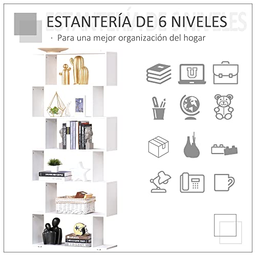 Thumbnail 3 de HOMCOM Estantería Librería S de Madera, 6 Estantes Blanco
