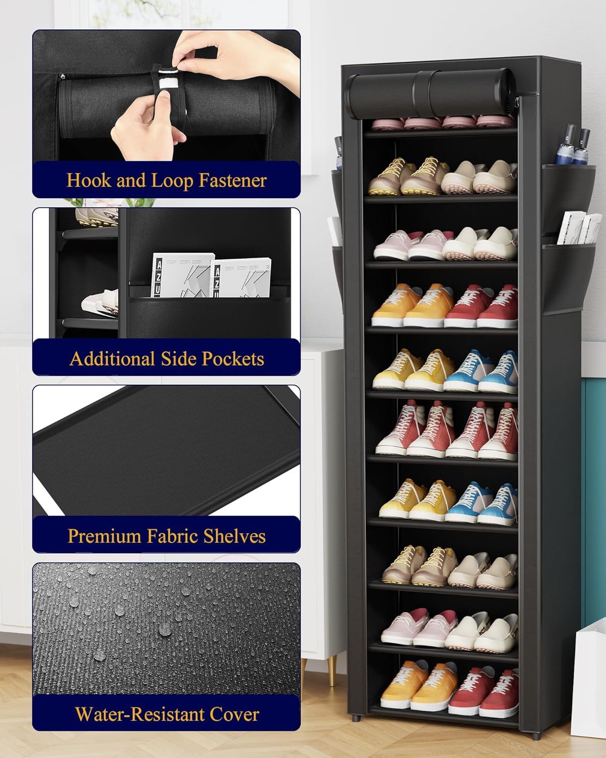 Thumbnail 4 de Kitsure Shoe Rack - 10-Tier Large Capacity Organizer with Dust Cover & Side Pockets