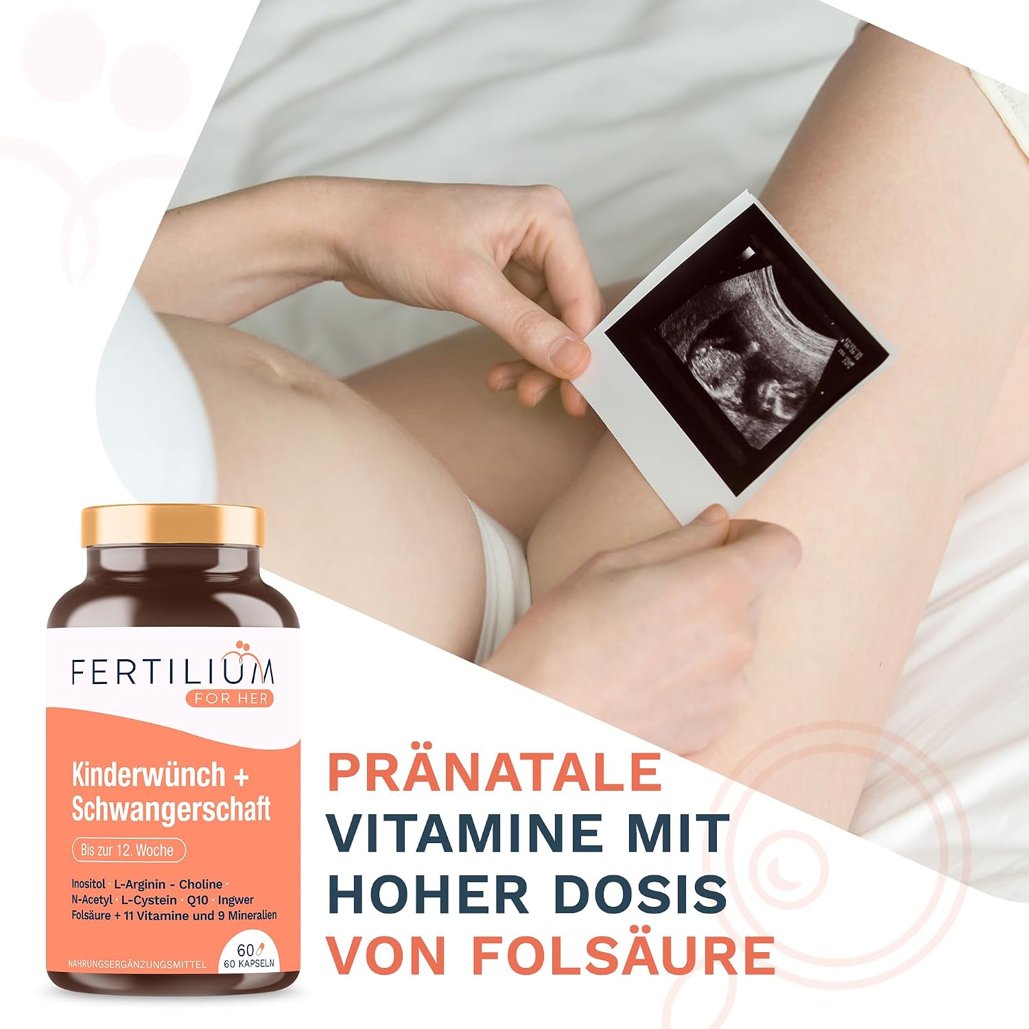 Detalle de Fertilium Kinderwunsch Folsäure + Inositol + Q10 – Prenatal Vitamine, 60 Kapseln