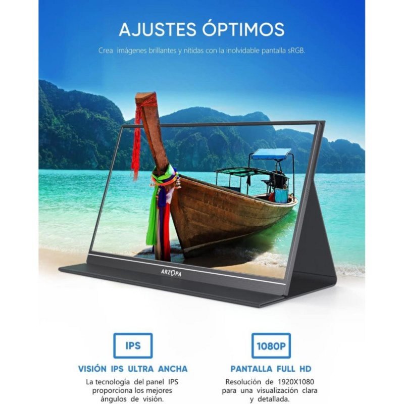Detalle 2 de Monitor ARZOPA S1 Table 15,6'' FullHD 60Hz IPS HDR ultrafino con USB-C y mini-HDMI