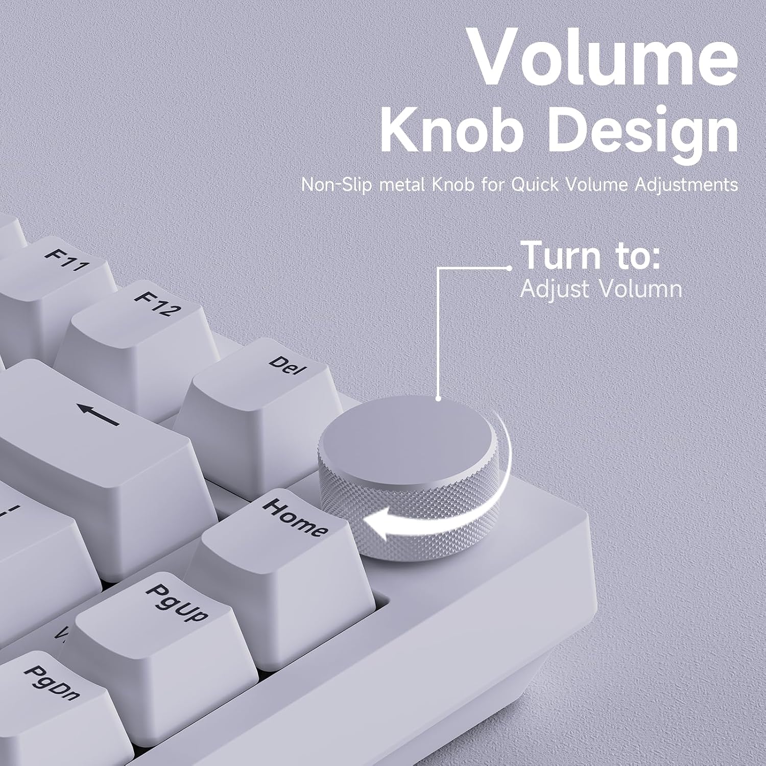 Detalle de AJAZZ AK820 Kabelgebundene mechanische Tastatur – 75% Layout, 82 Tasten, hot-swappable, Volume-Knopf, PBT-Tasten, Blue Switches, Ice Blue LED, Weiß