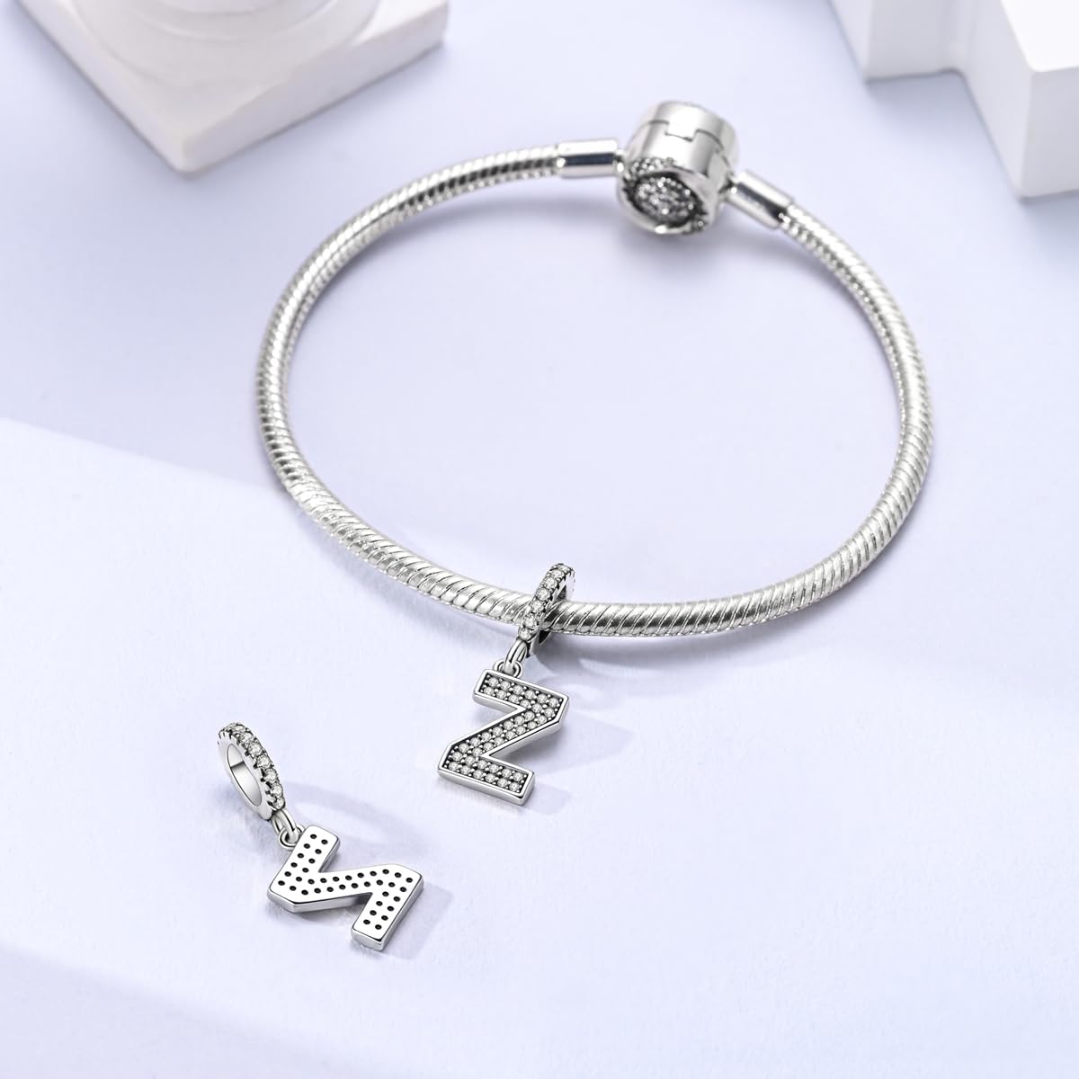 Thumbnail 3 de QIKAOLA S925 Sterling Silber A-Z Alphabet Charms – Buchstabenanhänger für Pandora- bzw. europäische Armbänder