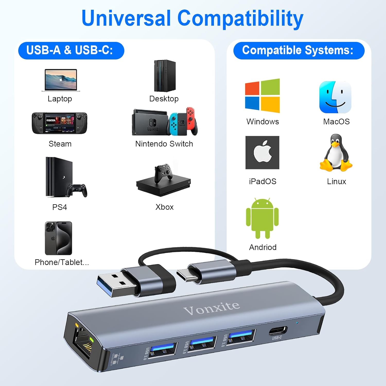 Thumbnail 6 de Vonxite USB C auf Ethernet Adapter 1000Mbps