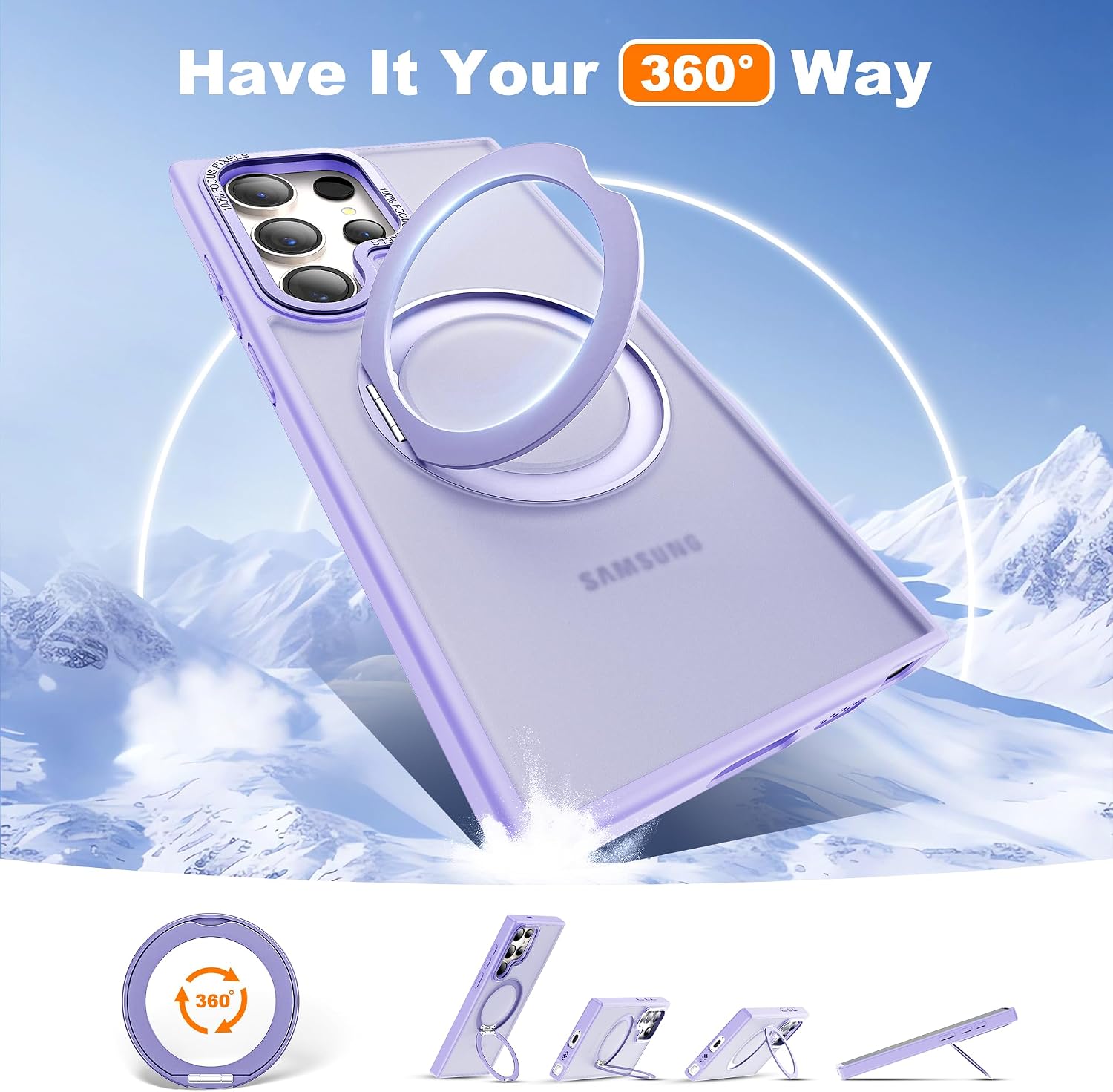 Thumbnail 1 de Zalinbo 360° Rotatable Magnetic Ring Stand Case for Samsung Galaxy S24 Ultra 6.8" (Purple)