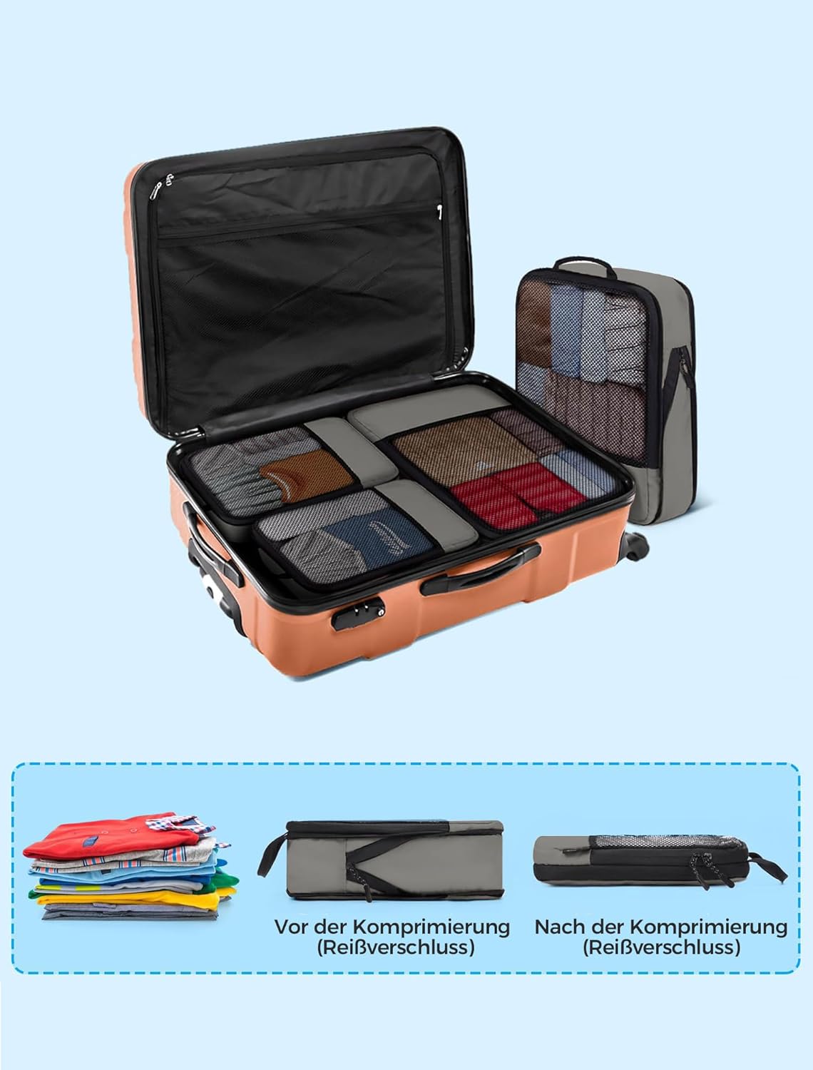 Thumbnail 6 de BAGLHER Packwürfel Kompression für die Reise – leistungsstarkes 4‑teiliges Set mit wasserdichten Packtaschen in Grau