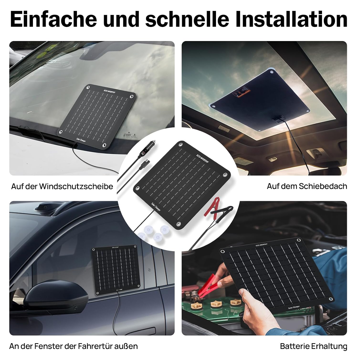 Detalle de ECO-WORTHY 12 Volt 10 Watt Solar-Erhaltungsladegerät für Autobatterie (mit Krokodilklemmen & Zigarettenanzünderadapter)