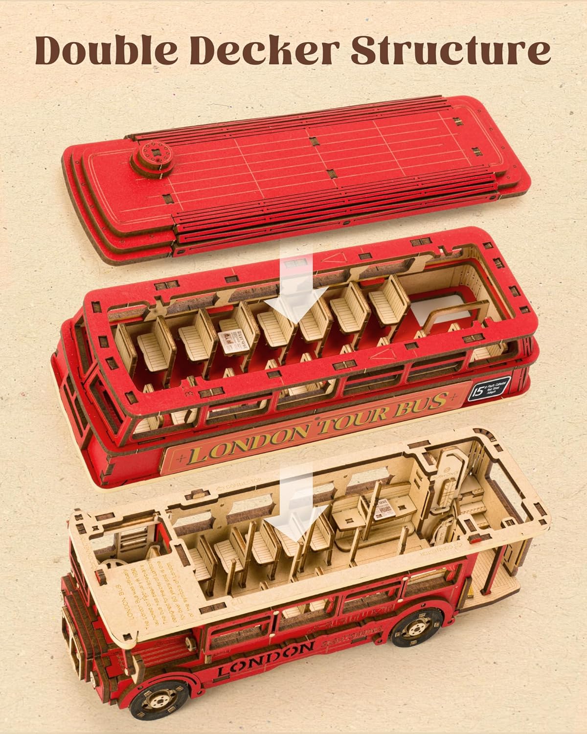 Thumbnail 2 de ROBOTIME Puzzle 3D Maquette bus à impériale de Londres en bois à construire (double niveau)