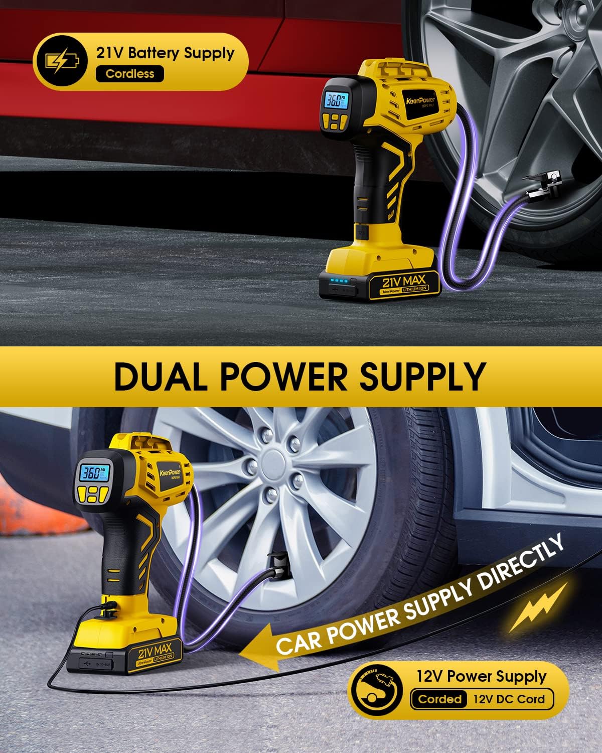 Detalle 2 de KeenPower Tire Inflator 160 PSI Portable Compressor