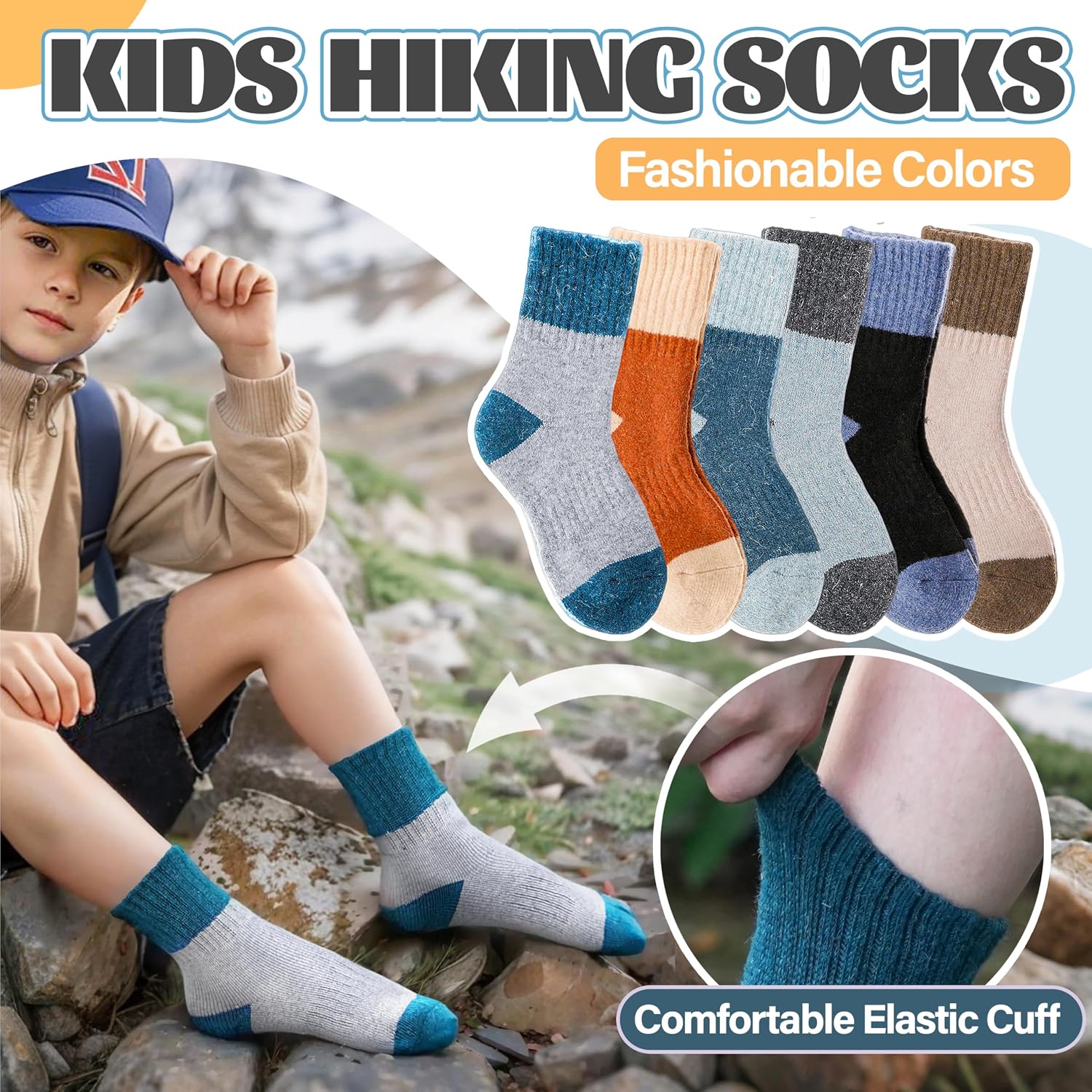 Detalle de Anlisim Kids Merino Wool Hiking Crew Socks, 6 Pairs with Cushion and Arch Support