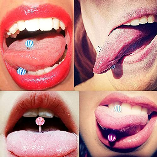 Detalle 2 de OUFER 100er Set Tongue Rings 14G – 316L Edelstahl, bunte Acrylkugeln, zufällige Farben