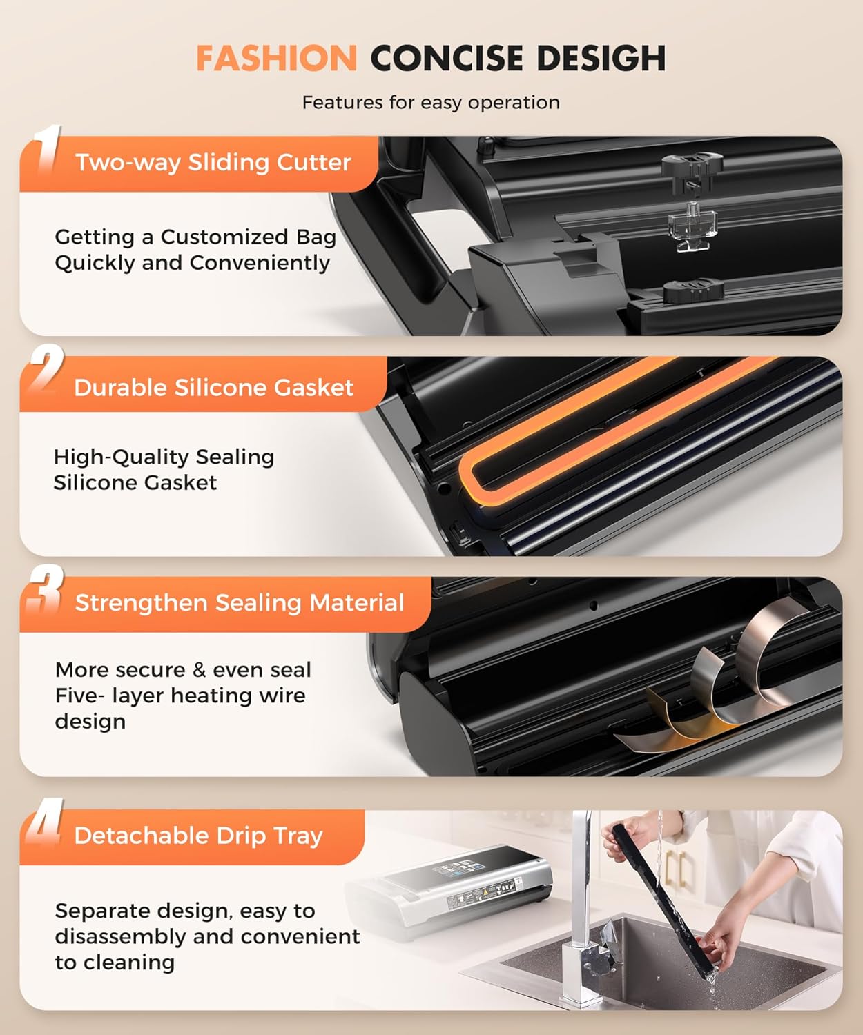 Thumbnail 3 de LKKNC Food Vacuum Sealer Machine (95KPa) with Dry/Moist/External Vacuum Modes, Built-in Cutter & Bag Storage