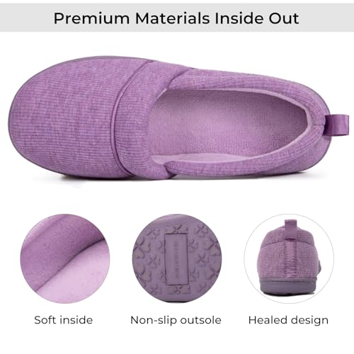 Thumbnail 3 de EverFoams Ladies' Memory Foam Comfort Cotton Knit House Shoes with Anti-Skid Soles (Purple, UK Size 6)