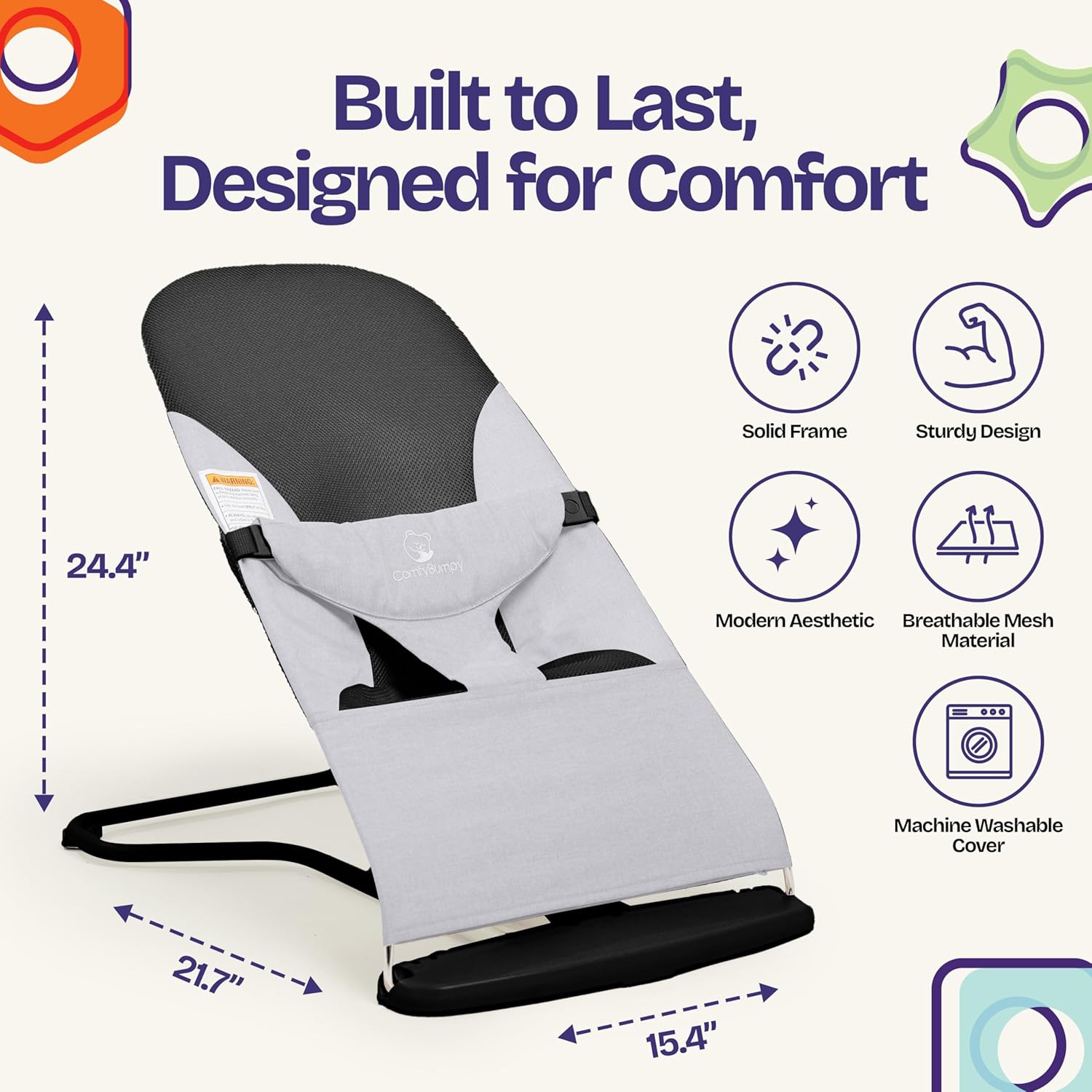 Detalle de ComfyBumpy Portable Baby Bouncer, Organic Cotton, 3 Recline Positions
