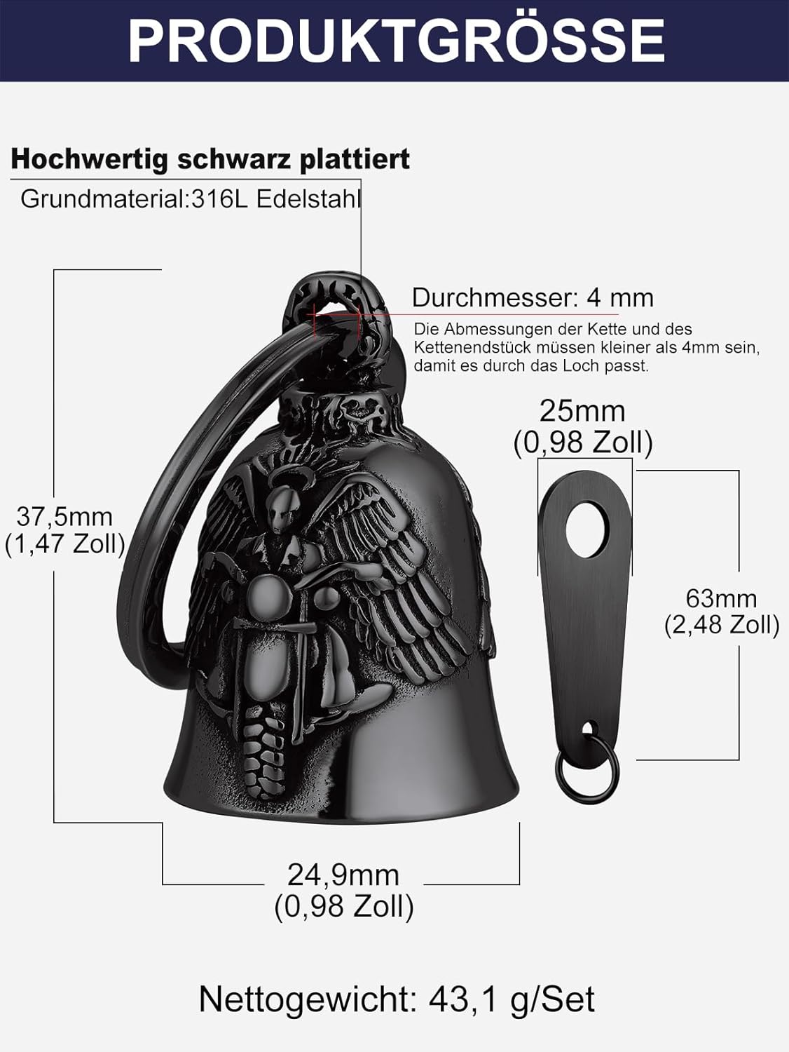 Thumbnail 4 de Bandmax Schlüsselanhänger Motorrad Glocke aus Edelstahl (Motorradglocke / Wikinger Glücksbringer)