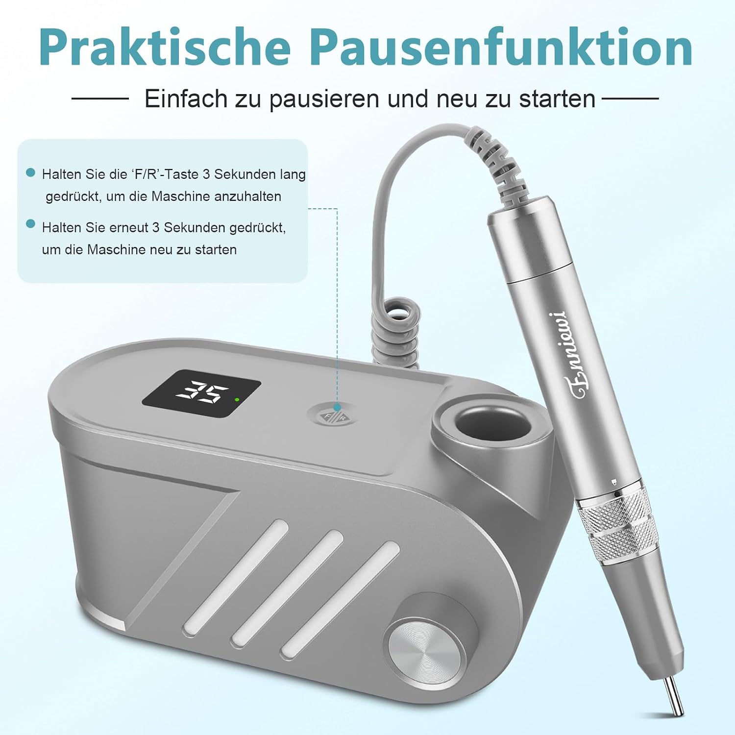 Detalle de Enniewi Nagelfräser – Elektrische Nagelfeile für Maniküre & Pediküre, 35000 U/min, 30 W, Set mit 6 Fräsen